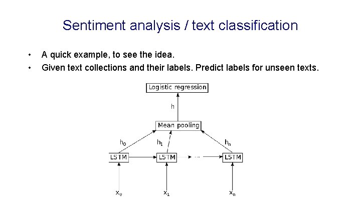 Sentiment analysis / text classification • • A quick example, to see the idea.