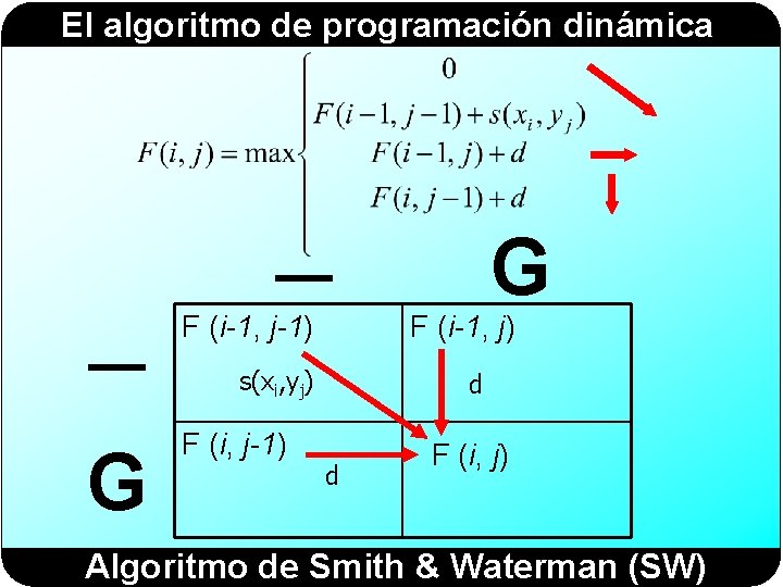 El algoritmo de programación dinámica ─ ─ F (i-1, j-1) G F (i, j-1)