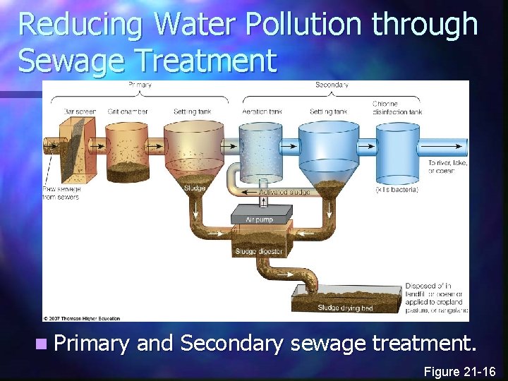Reducing Water Pollution through Sewage Treatment n Primary and Secondary sewage treatment. Figure 21