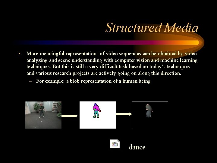 Structured Media • More meaningful representations of video sequences can be obtained by video