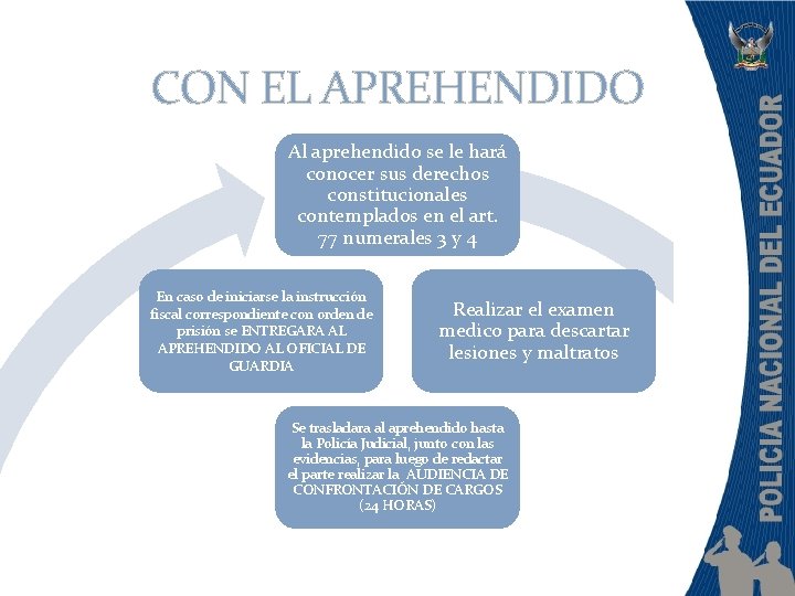 CON EL APREHENDIDO Al aprehendido se le hará conocer sus derechos constitucionales contemplados en