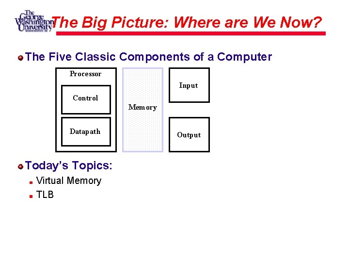 The Big Picture: Where are We Now? The Five Classic Components of a Computer