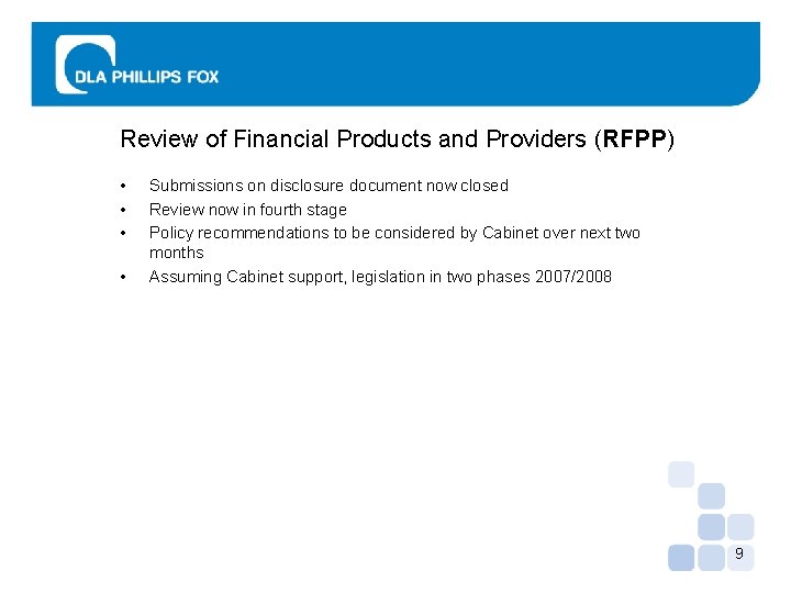 Review of Financial Products and Providers (RFPP) • • Submissions on disclosure document now