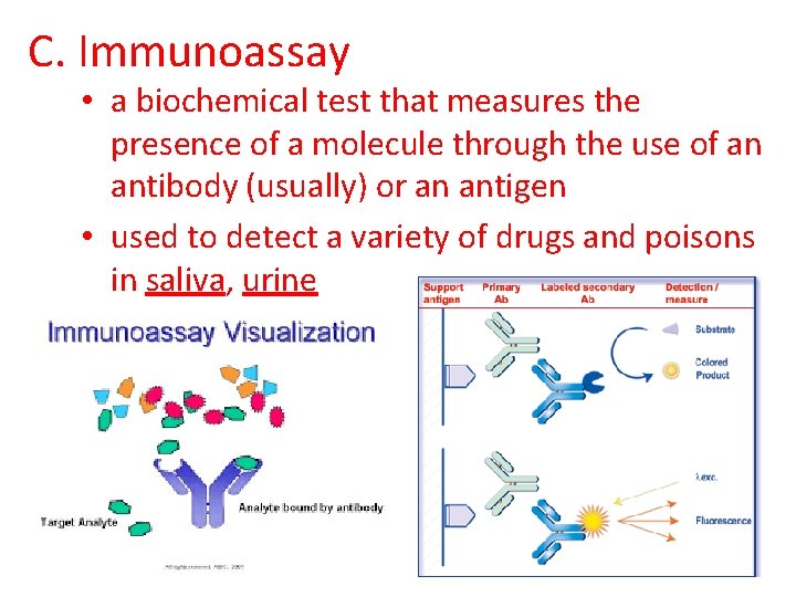 C. Immunoassay • a biochemical test that measures the presence of a molecule through