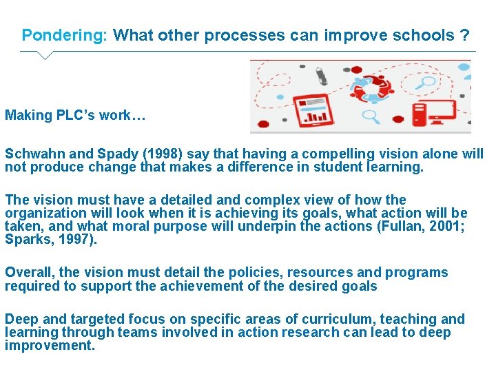 Pondering: What other processes can improve schools ? Making PLC’s work… Schwahn and Spady