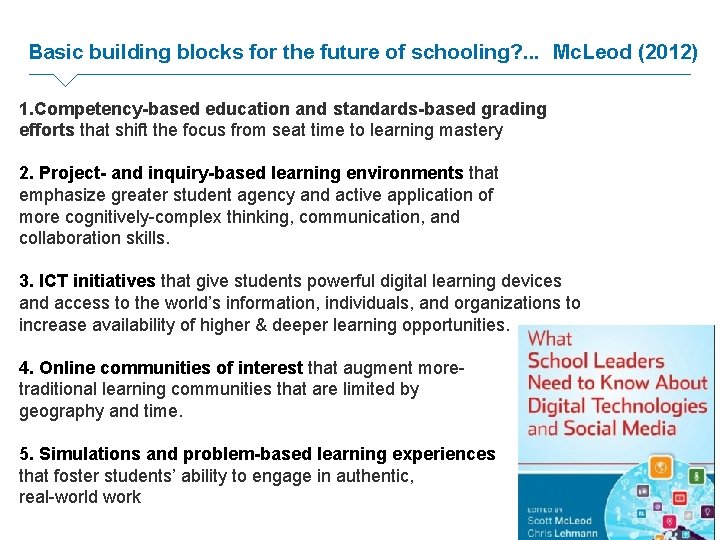 Basic building blocks for the future of schooling? . . . Mc. Leod (2012)