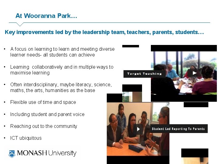 At Wooranna Park… Key improvements led by the leadership team, teachers, parents, students… •