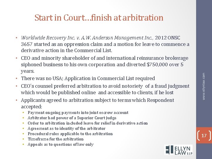  • Worldwide Recovery Inc. v. A. W. Anderson Management Inc. , 2012 ONSC