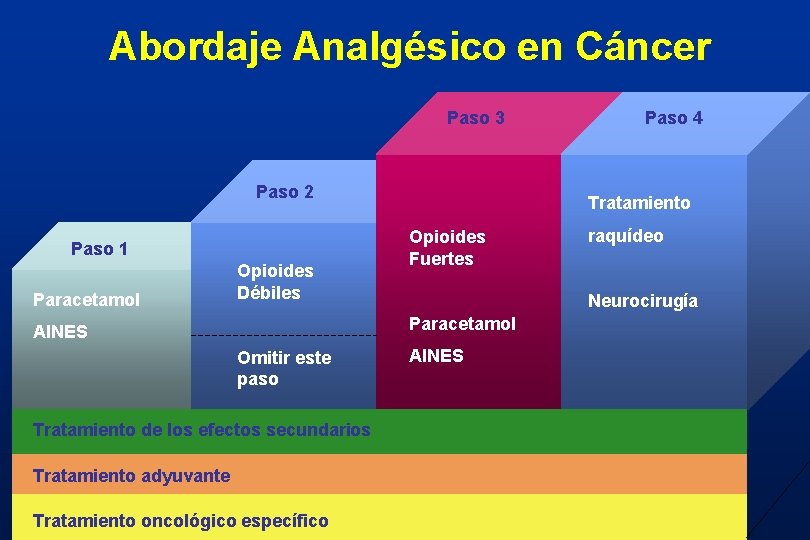 Abordaje Analgésico en Cáncer Paso 3 Paso 2 Paso 1 Paracetamol Opioides Débiles Tratamiento Abordaje Analgésico en Cáncer Paso 3 Paso 2 Paso 1 Paracetamol Opioides Débiles Tratamiento