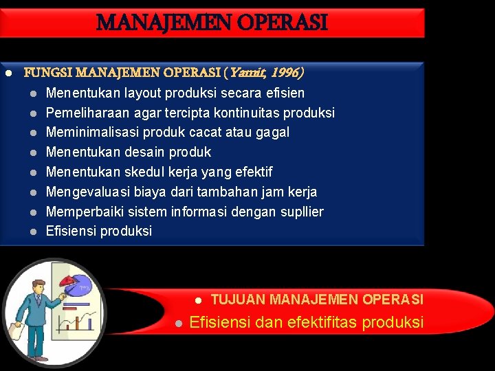 MANAJEMEN OPERASI l FUNGSI MANAJEMEN OPERASI (Yamit, 1996) l Menentukan layout produksi secara efisien