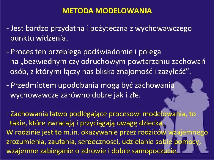 METODA MODELOWANIA - Jest bardzo przydatna i pożyteczna z wychowawczego punktu widzenia. - Proces