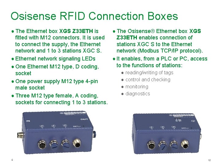 Osisense RFID Connection Boxes ● The Ethernet box XGS Z 33 ETH is ●
