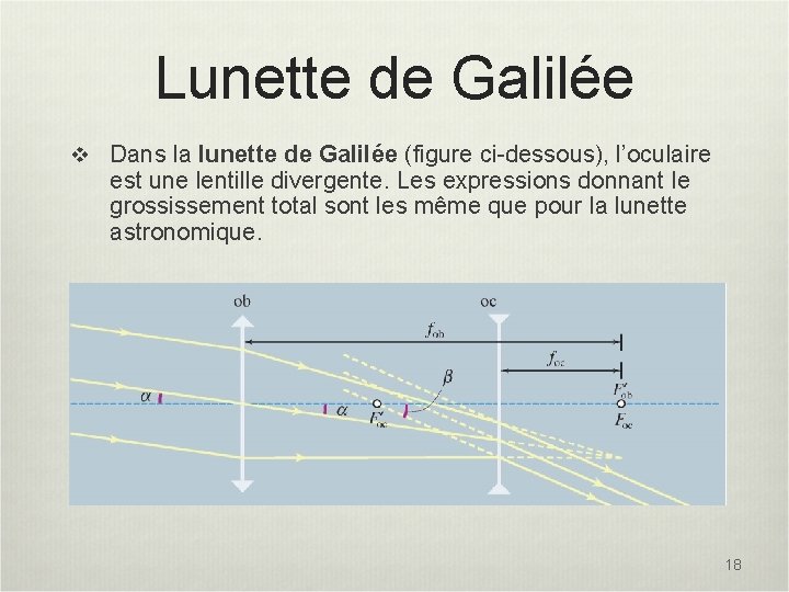 Lunette de Galilée v Dans la lunette de Galilée (figure ci-dessous), l’oculaire est une