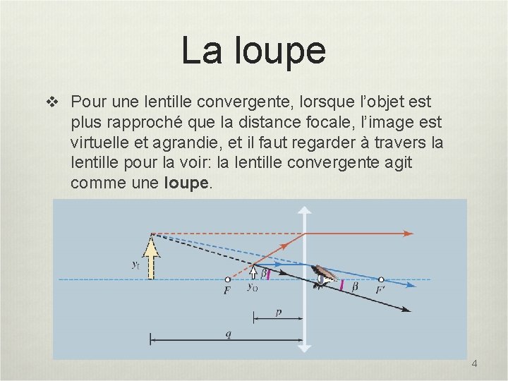 La loupe v Pour une lentille convergente, lorsque l’objet est plus rapproché que la