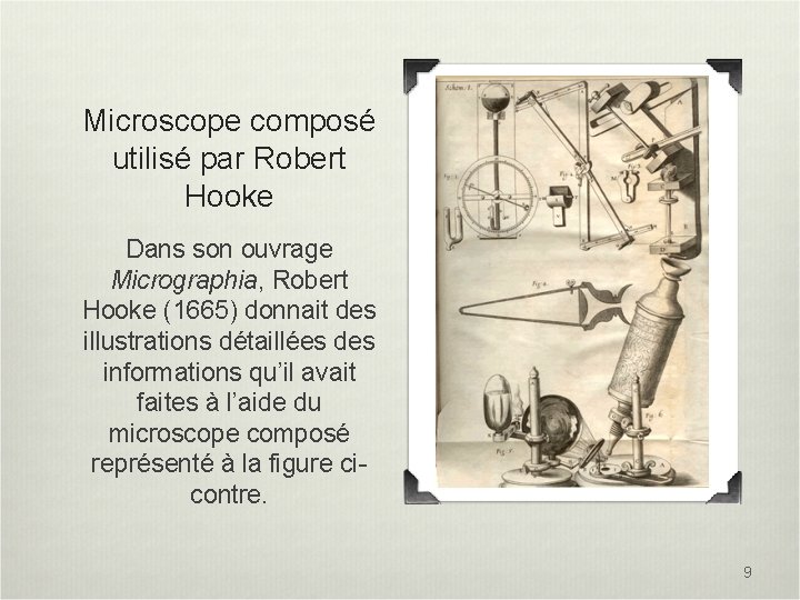 Microscope composé utilisé par Robert Hooke Dans son ouvrage Micrographia, Robert Hooke (1665) donnait