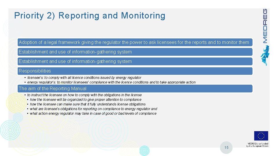 Priority 2) Reporting and Monitoring Adoption of a legal framework giving the regulator the