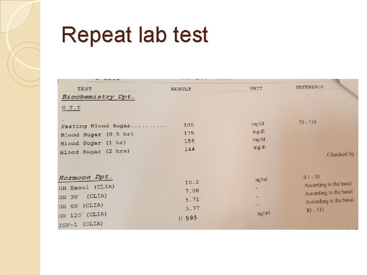 Repeat lab test 