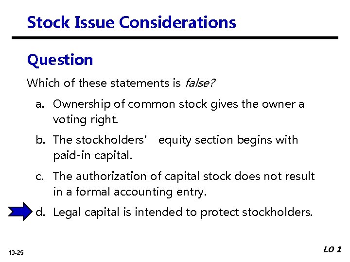 Stock Issue Considerations Question Which of these statements is false? a. Ownership of common Stock Issue Considerations Question Which of these statements is false? a. Ownership of common