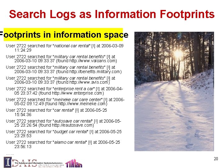 Search Logs as Information Footprints in information space User 2722 searched for "national car