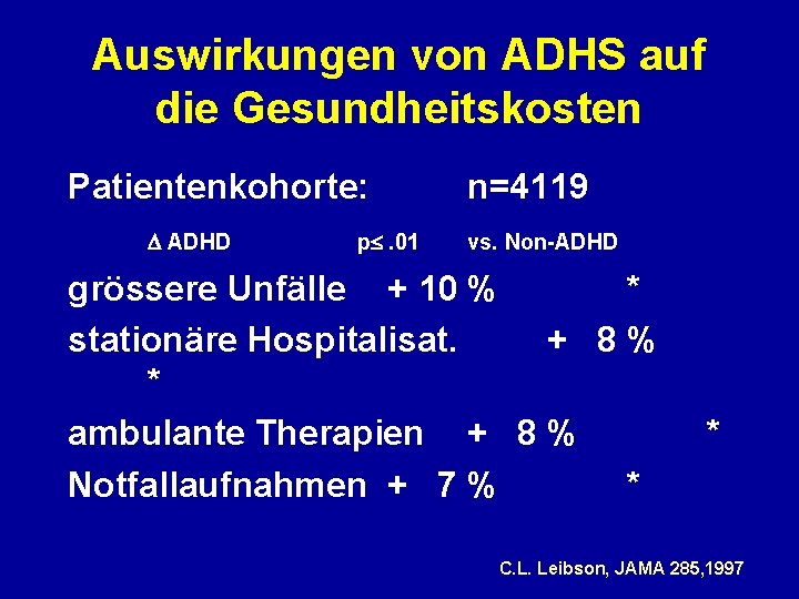 Auswirkungen von ADHS auf die Gesundheitskosten Patientenkohorte: ADHD p . 01 n=4119 vs. Non-ADHD