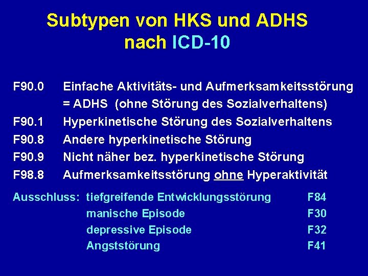 Subtypen von HKS und ADHS nach ICD-10 F 90. 1 F 90. 8 F