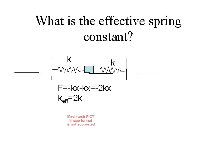 What is the effective spring constant? k k F=-kx-kx=-2 kx keff=2 k 