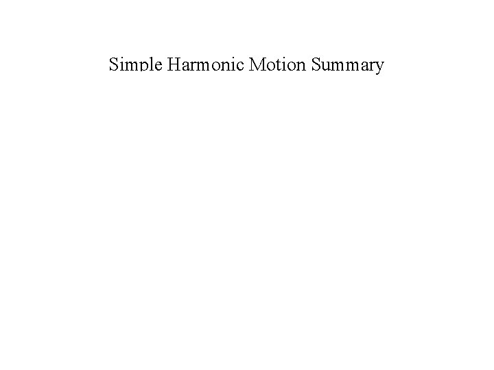 Simple Harmonic Motion Summary 