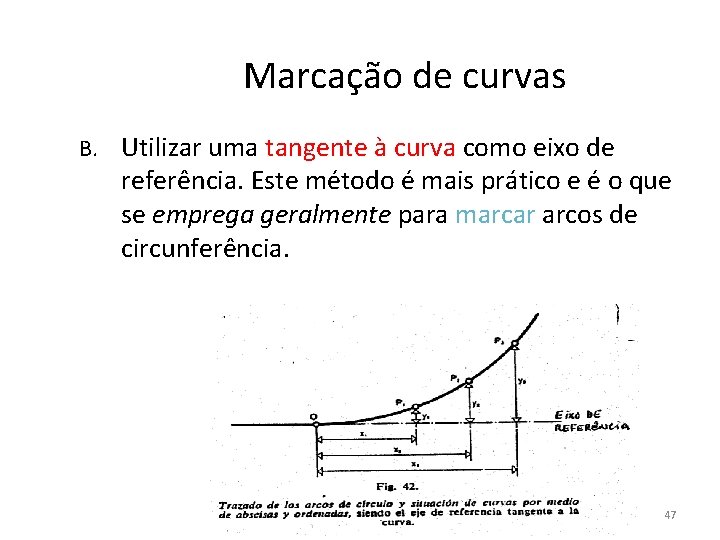 Marcação de curvas B. Utilizar uma tangente à curva como eixo de referência. Este