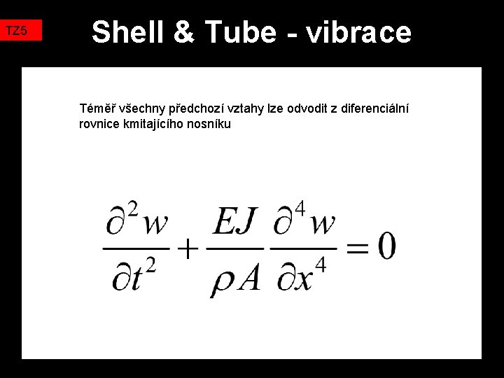 TZ 5 Shell & Tube - vibrace Téměř všechny předchozí vztahy lze odvodit z