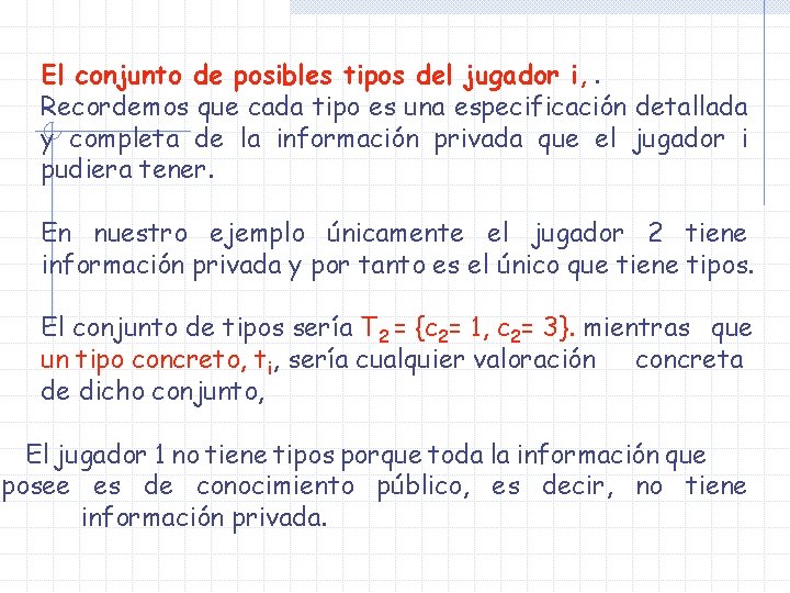 El conjunto de posibles tipos del jugador i, . Recordemos que cada tipo es