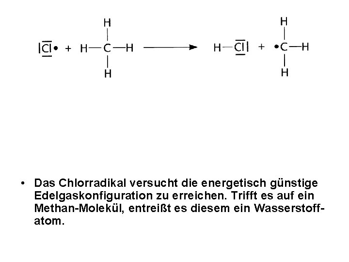  • Das Chlorradikal versucht die energetisch günstige Edelgaskonfiguration zu erreichen. Trifft es auf