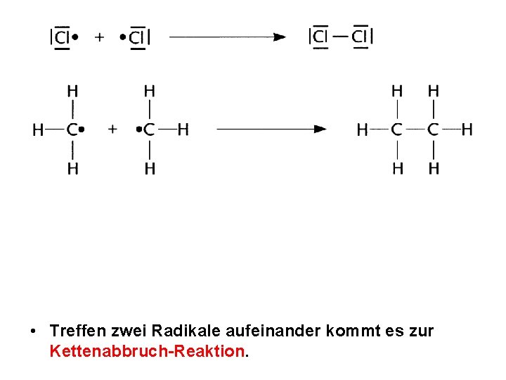  • Treffen zwei Radikale aufeinander kommt es zur Kettenabbruch-Reaktion. 