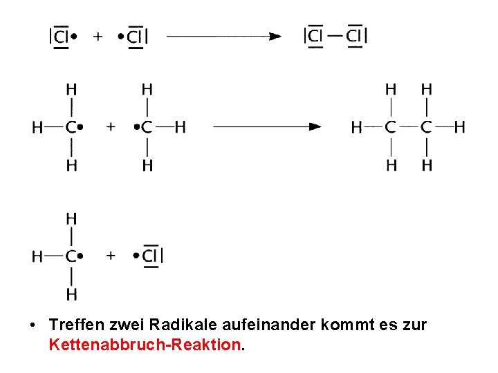  • Treffen zwei Radikale aufeinander kommt es zur Kettenabbruch-Reaktion. 