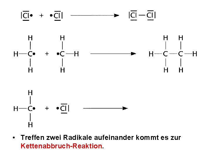  • Treffen zwei Radikale aufeinander kommt es zur Kettenabbruch-Reaktion. 