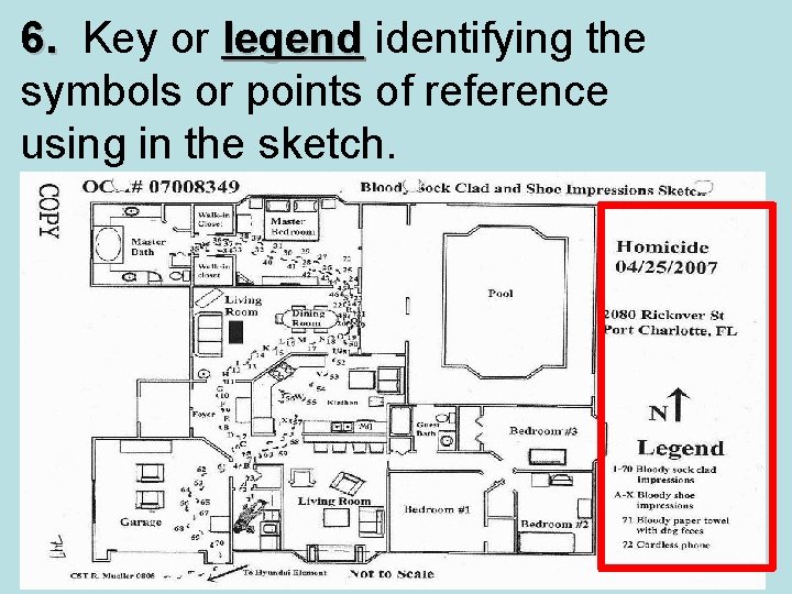6. Key or legend identifying the legend symbols or points of reference using in