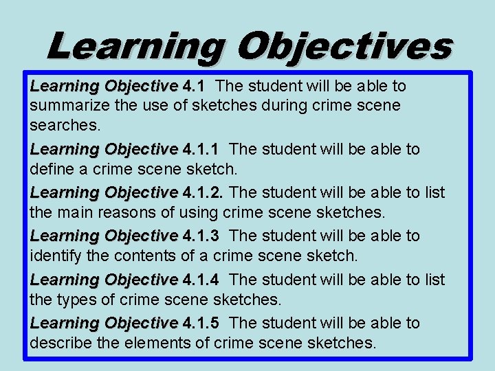 Learning Objectives Learning Objective 4. 1 The student will be able to summarize the