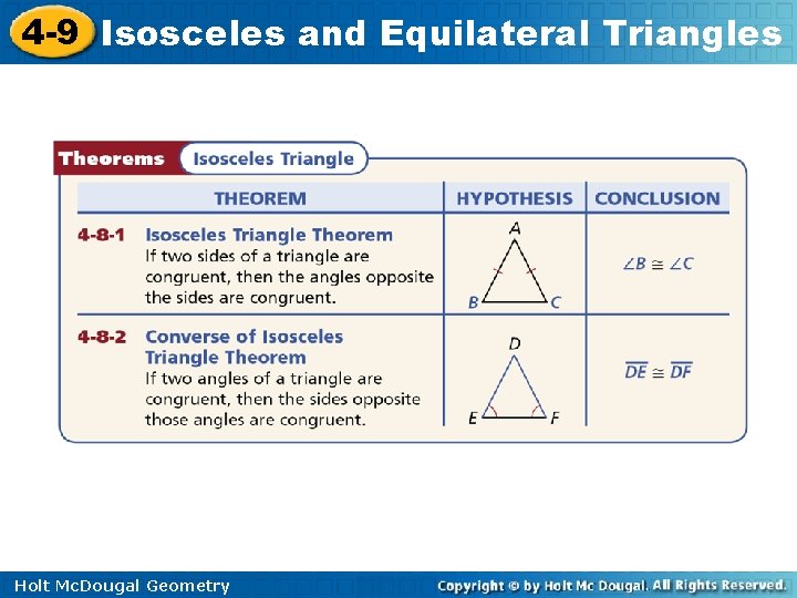 4 -9 Isosceles and Equilateral Triangles Holt Mc. Dougal Geometry 4 -9 Isosceles and Equilateral Triangles Holt Mc. Dougal Geometry