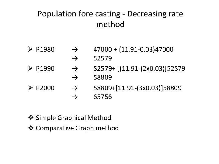 Population fore casting - Decreasing rate method Ø P 1980 Ø P 1990 Ø