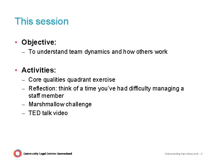 This session • Objective: – To understand team dynamics and how others work • This session • Objective: – To understand team dynamics and how others work •