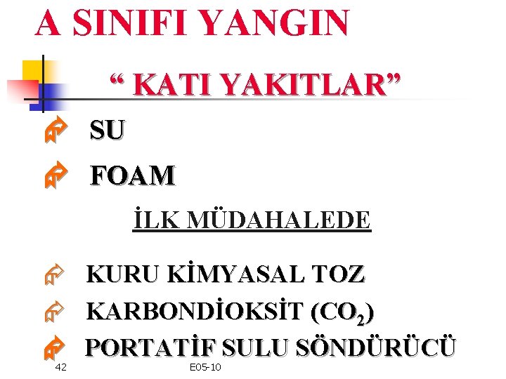 A SINIFI YANGIN “ KATI YAKITLAR” SU FOAM İLK MÜDAHALEDE Æ Æ 42 KURU