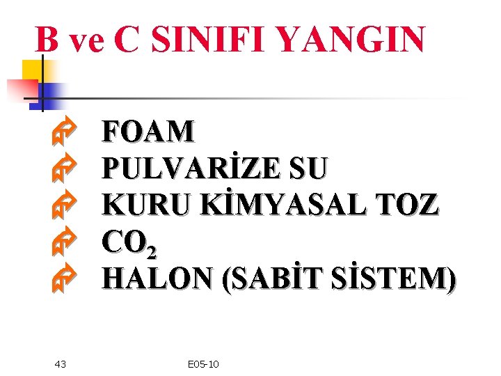 B ve C SINIFI YANGIN 43 FOAM PULVARİZE SU KURU KİMYASAL TOZ CO 2