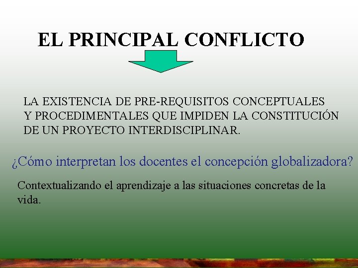 EL PRINCIPAL CONFLICTO LA EXISTENCIA DE PRE-REQUISITOS CONCEPTUALES Y PROCEDIMENTALES QUE IMPIDEN LA CONSTITUCIÓN EL PRINCIPAL CONFLICTO LA EXISTENCIA DE PRE-REQUISITOS CONCEPTUALES Y PROCEDIMENTALES QUE IMPIDEN LA CONSTITUCIÓN