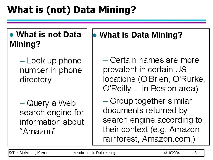 What is (not) Data Mining? What is not Data Mining? l – Look up