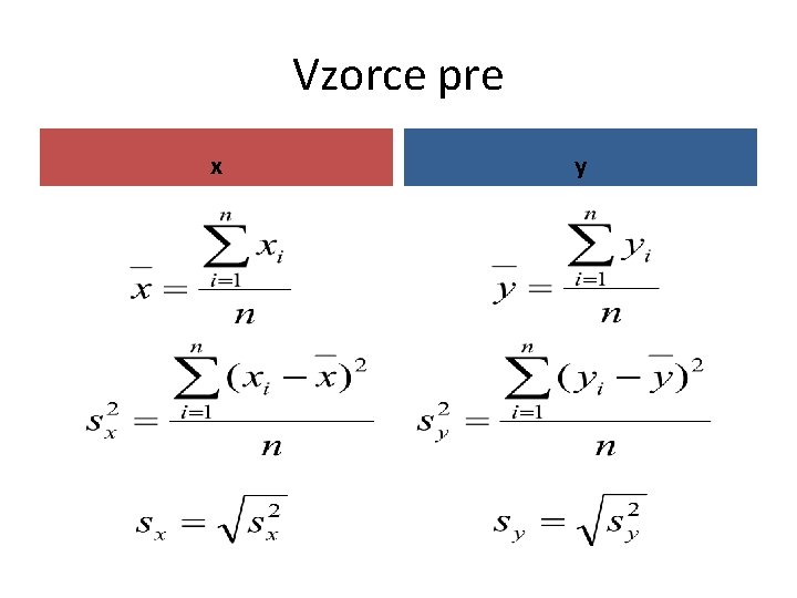 Vzorce pre x y 