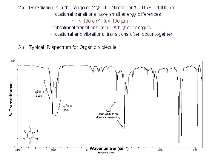2. ) IR radiation is in the range of 12, 800 – 10 cm-1