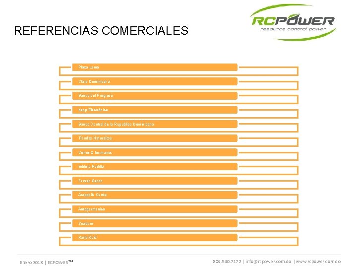 REFERENCIAS COMERCIALES Plaza Lama Claro Dominicana Banco del Progreso Itepp Electrónica Banco Central de