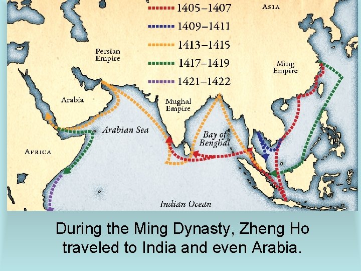 During the Ming Dynasty, Zheng Ho traveled to India and even Arabia. 