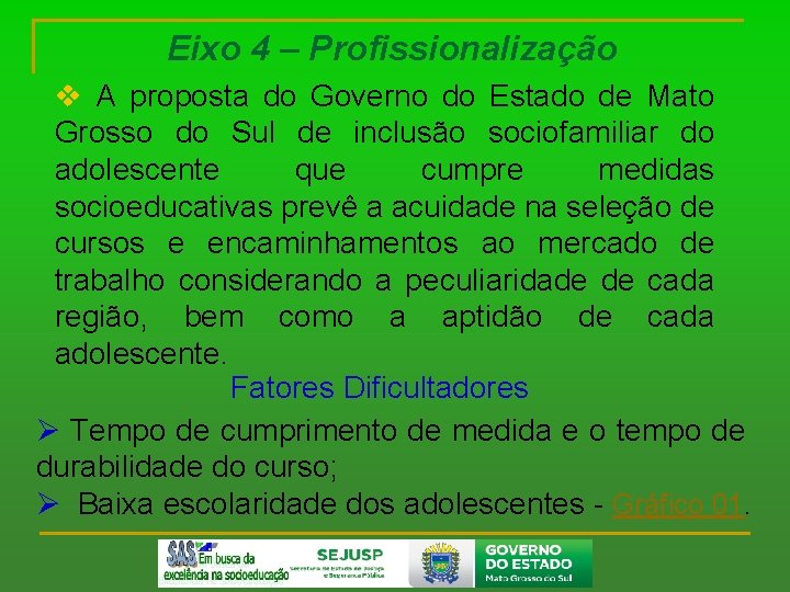 Eixo 4 – Profissionalização v A proposta do Governo do Estado de Mato Grosso