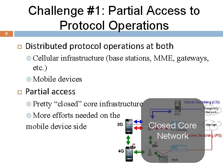 Challenge #1: Partial Access to Protocol Operations 8 Distributed protocol operations at both Cellular