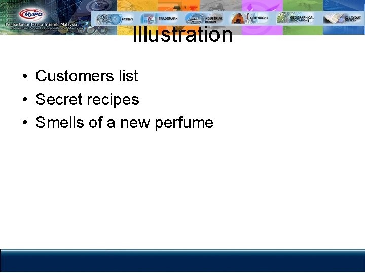 Illustration • Customers list • Secret recipes • Smells of a new perfume 